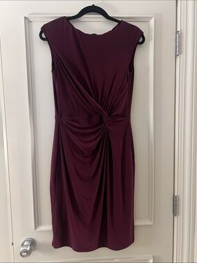 Lauren Ralph Lauren Burgundy Twist-Detail Midi Dress